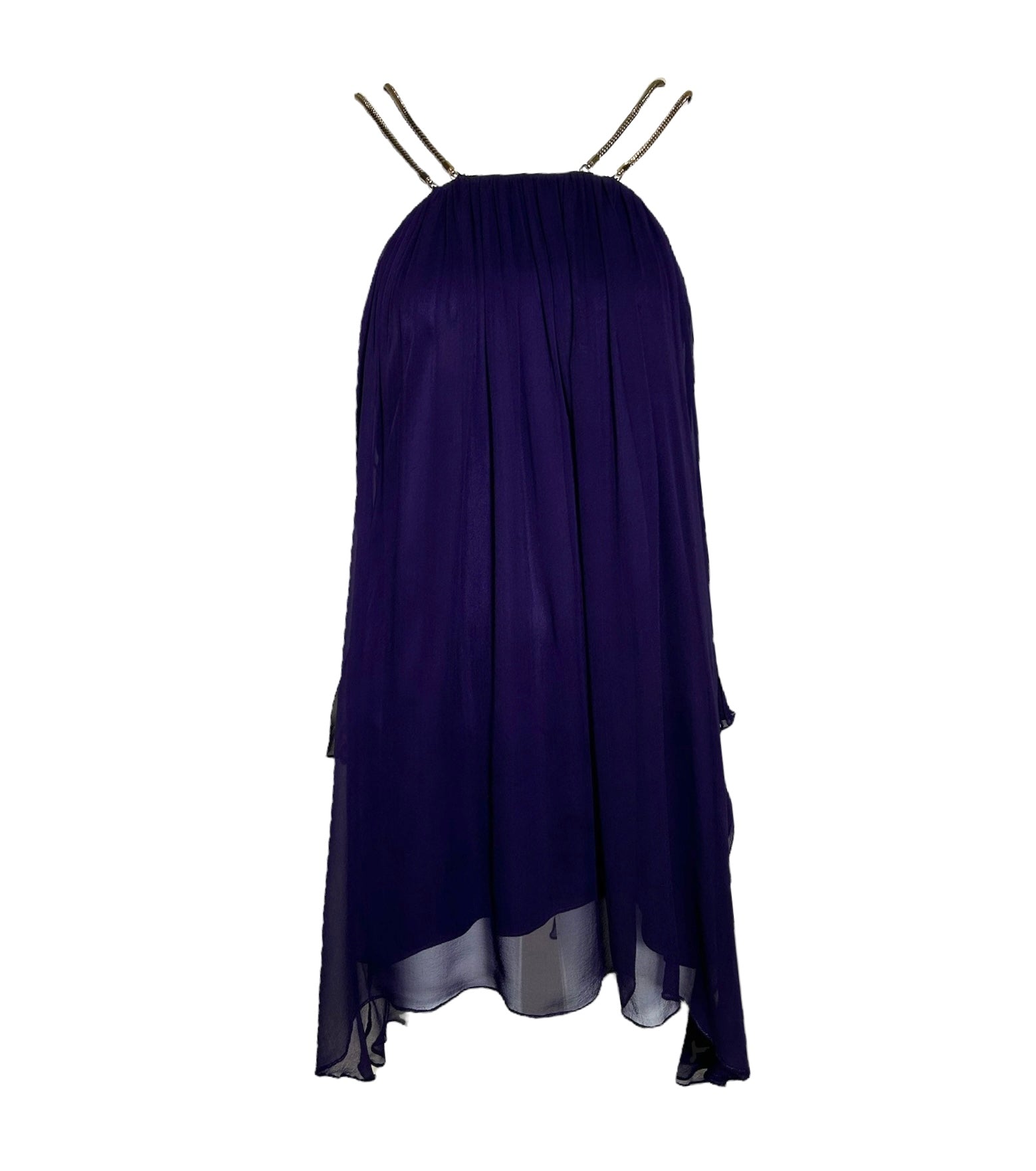 Thomas Wylde Purple Chiffon Micro Dress with Golden Chain Straps FRONT PHOTO 1 OF 7