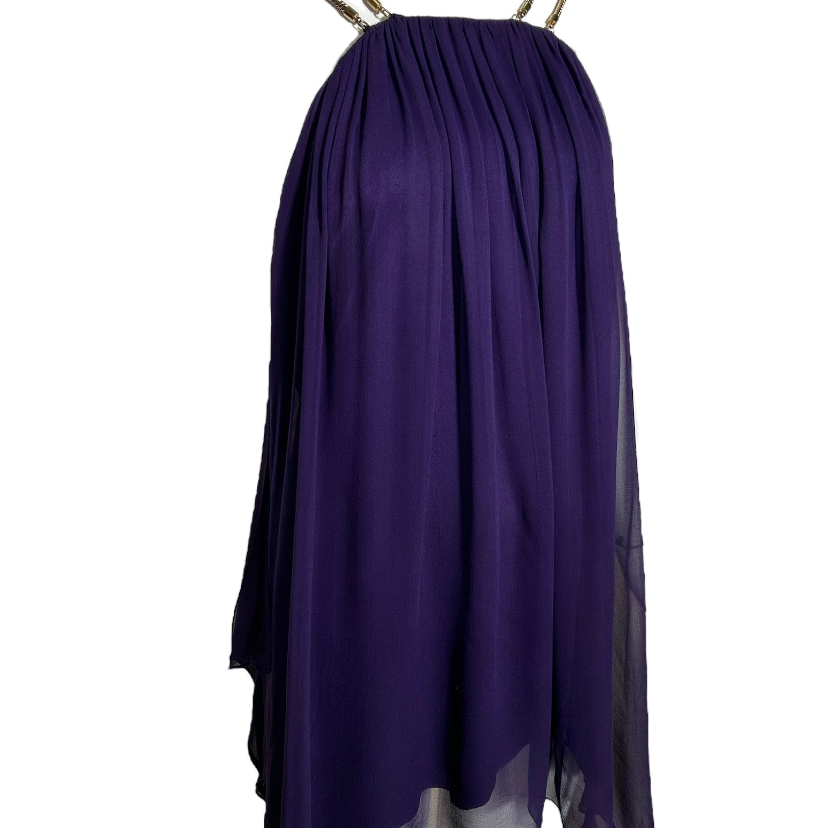 Thomas Wylde Purple Chiffon Micro Dress with Golden Chain Straps PROFILE PHOTO 2 OF 7