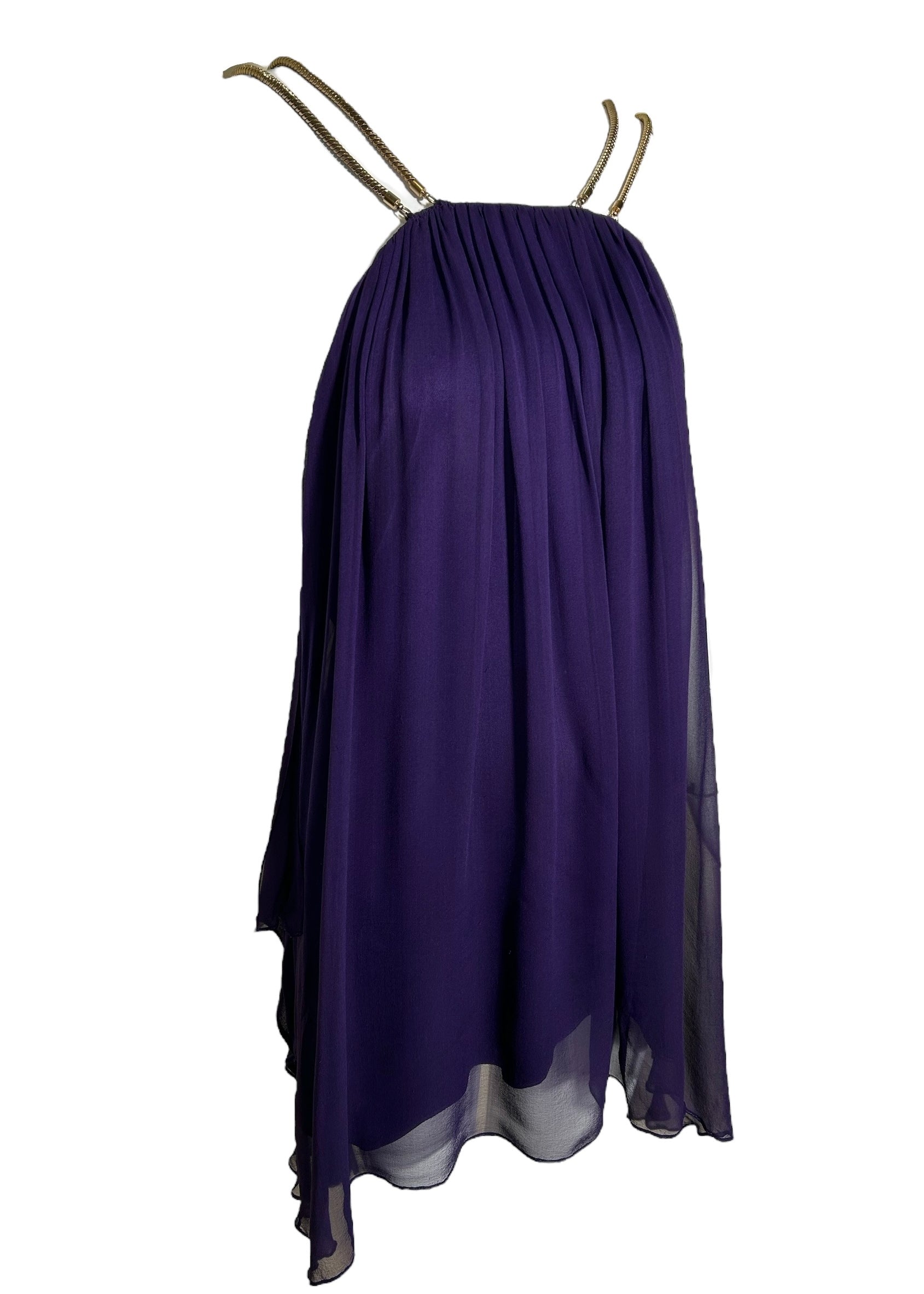 Thomas Wylde Purple Chiffon Micro Dress with Golden Chain Straps PROFILE PHOTO 2 OF 7