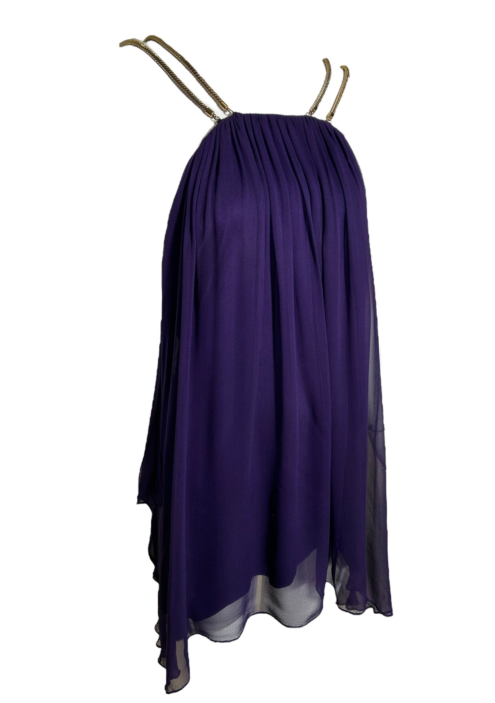 Thomas Wylde Purple Chiffon Micro Dress with Golden Chain Straps PROFILE PHOTO 2 OF 7