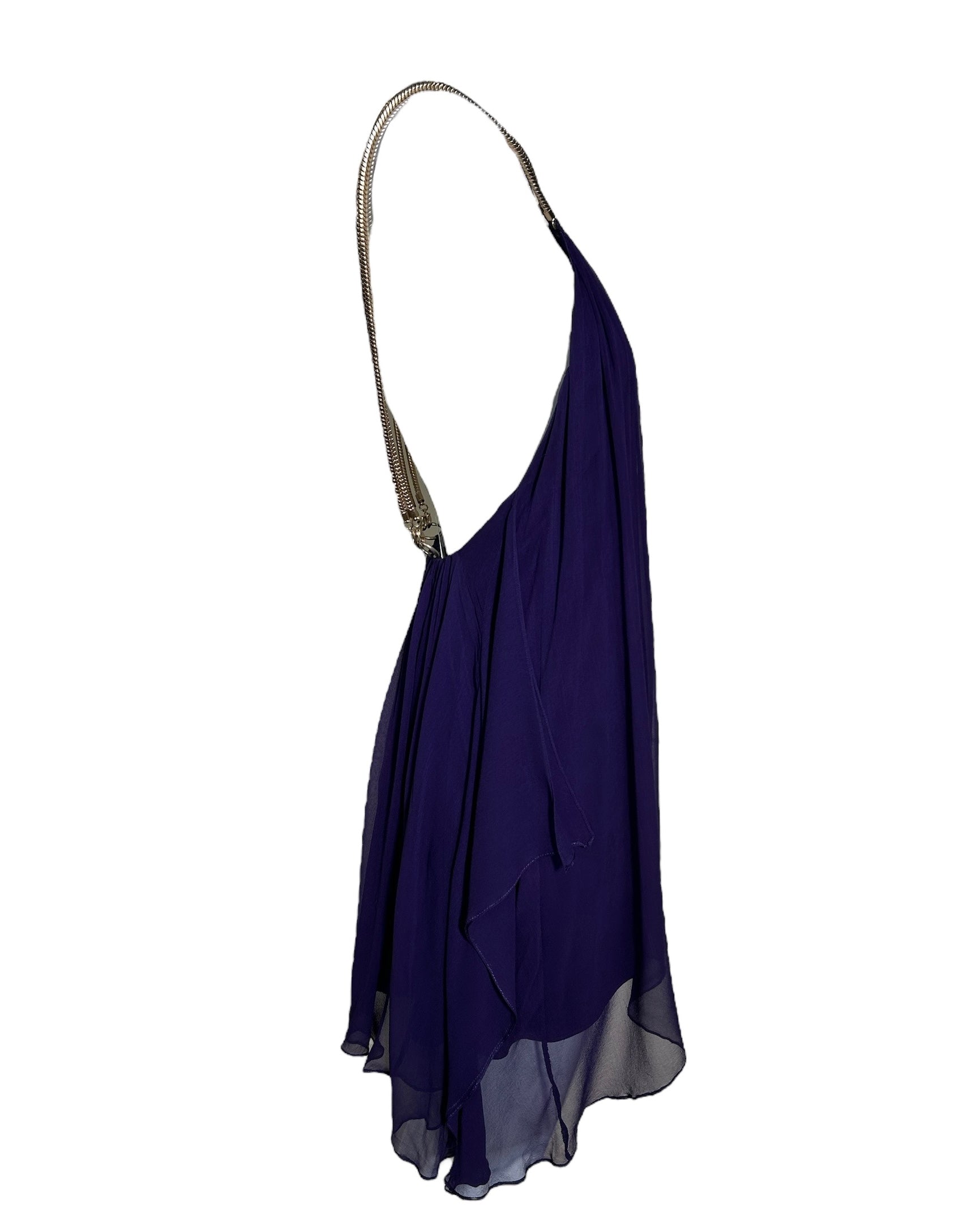 Thomas Wylde Purple Chiffon Micro Dress with Golden Chain Straps SIDE PHOTO 3 OF 7