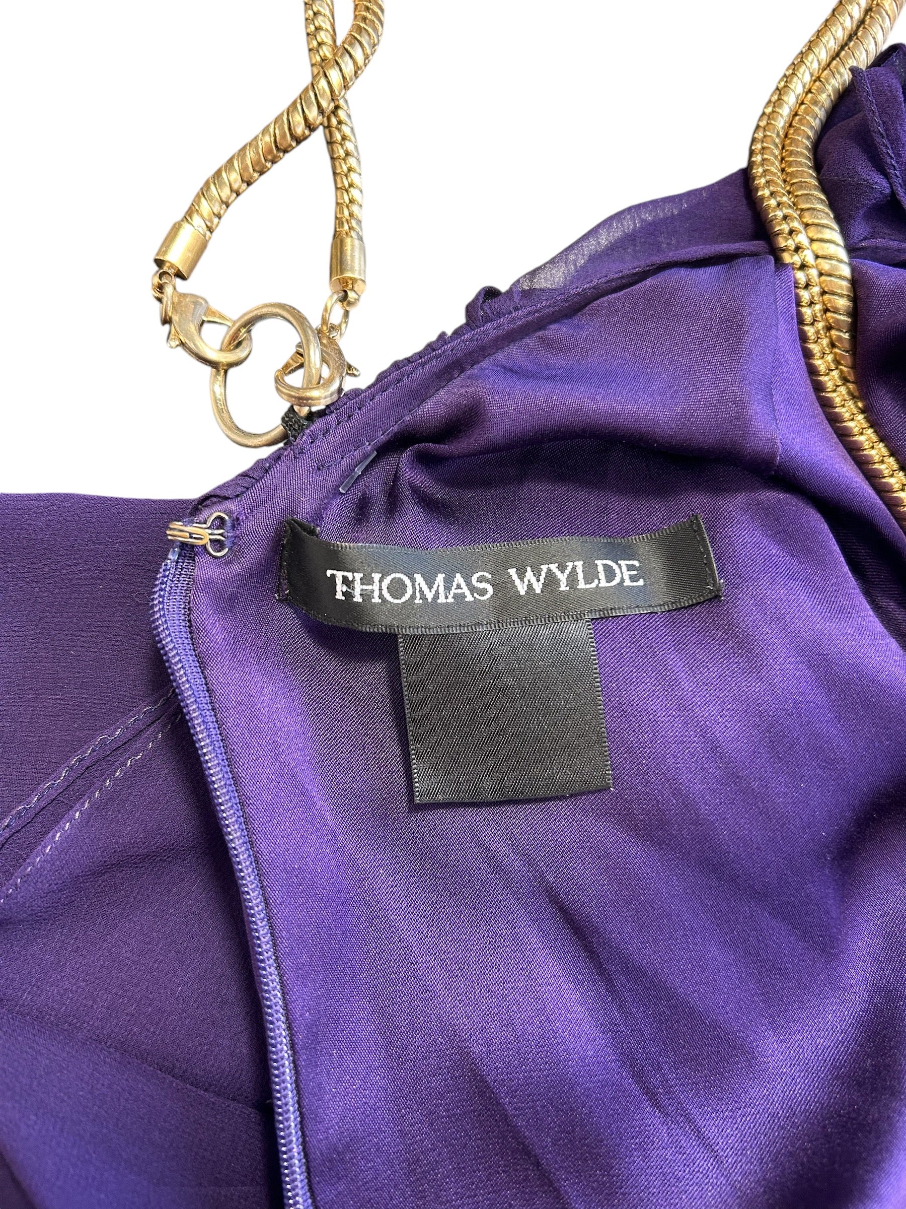 Thomas Wylde Purple Chiffon Micro Dress with Golden Chain Straps LABEL PHOTO 7 OF 7