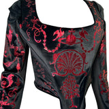 Vivienne Westwood 1992 'Salon' Black Corset Top with Red Metallic Boulle Foil Print PROFILE PHOTO 2 OF 11