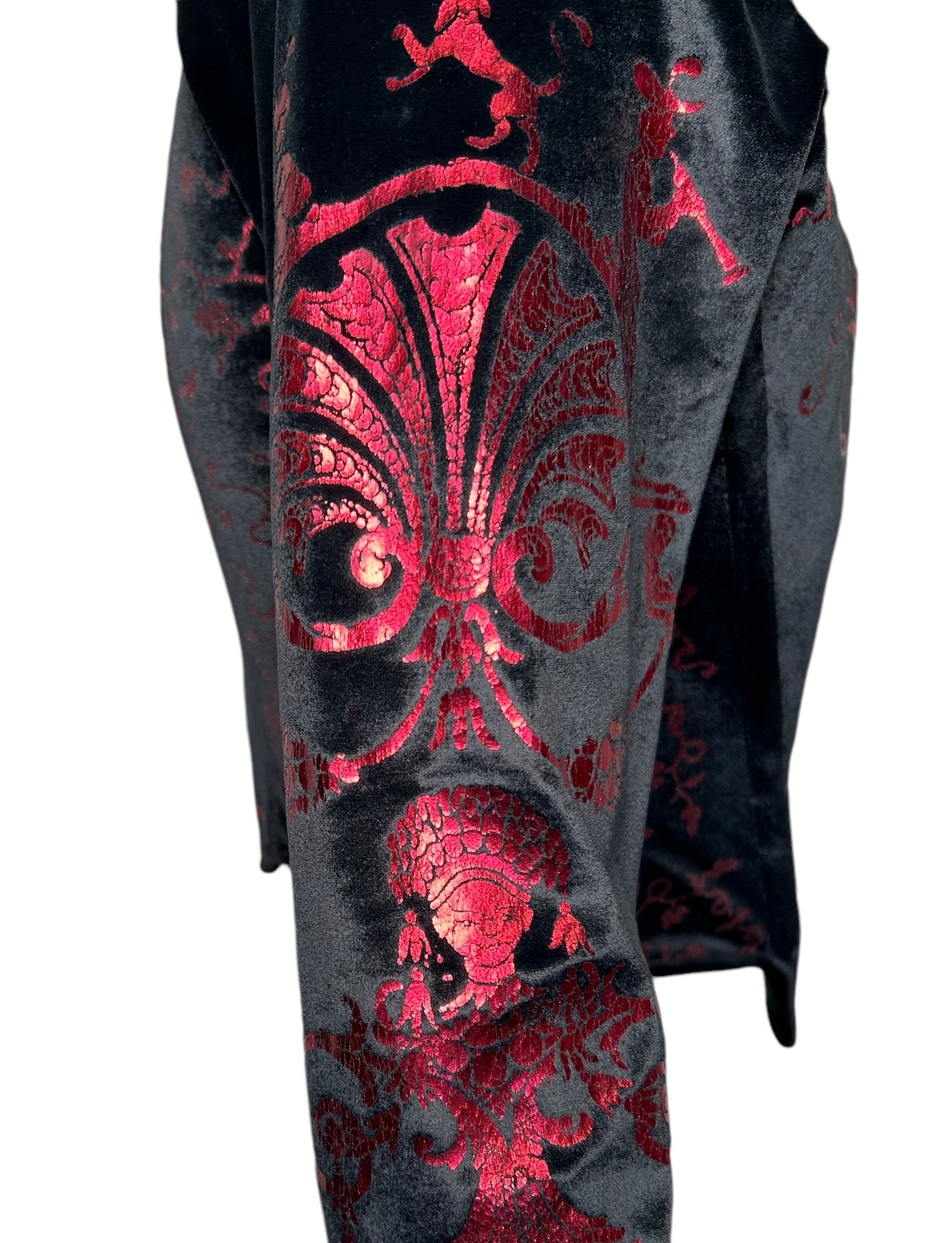 Vivienne Westwood 1992 'Salon' Black Corset Top with Red Metallic Boulle Foil Print LEFT SLEEVE 5 OF 11