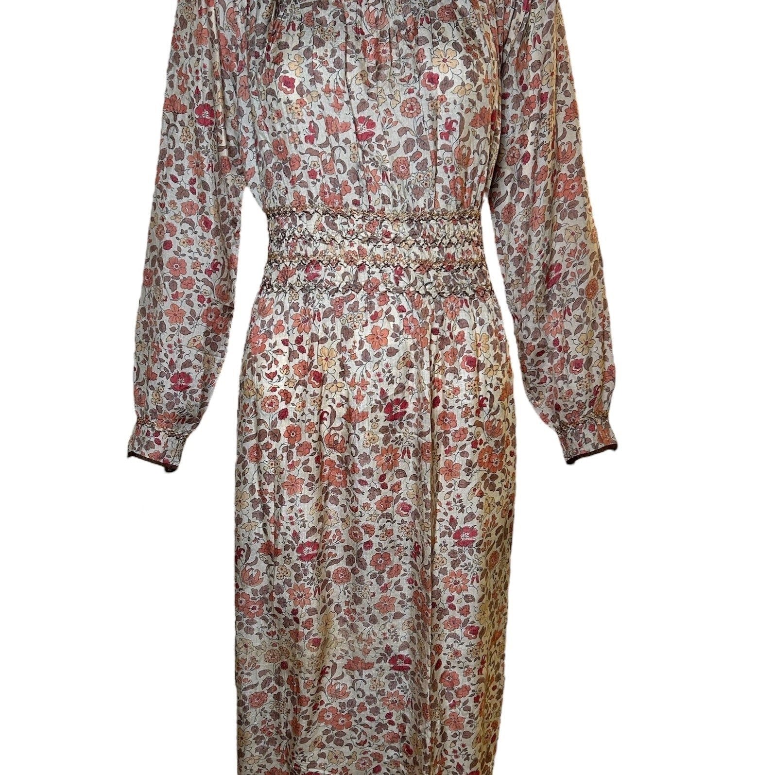 Liberty & Co 1970s Block Print Floral Dress FRONT PHOTO 1 OF 8