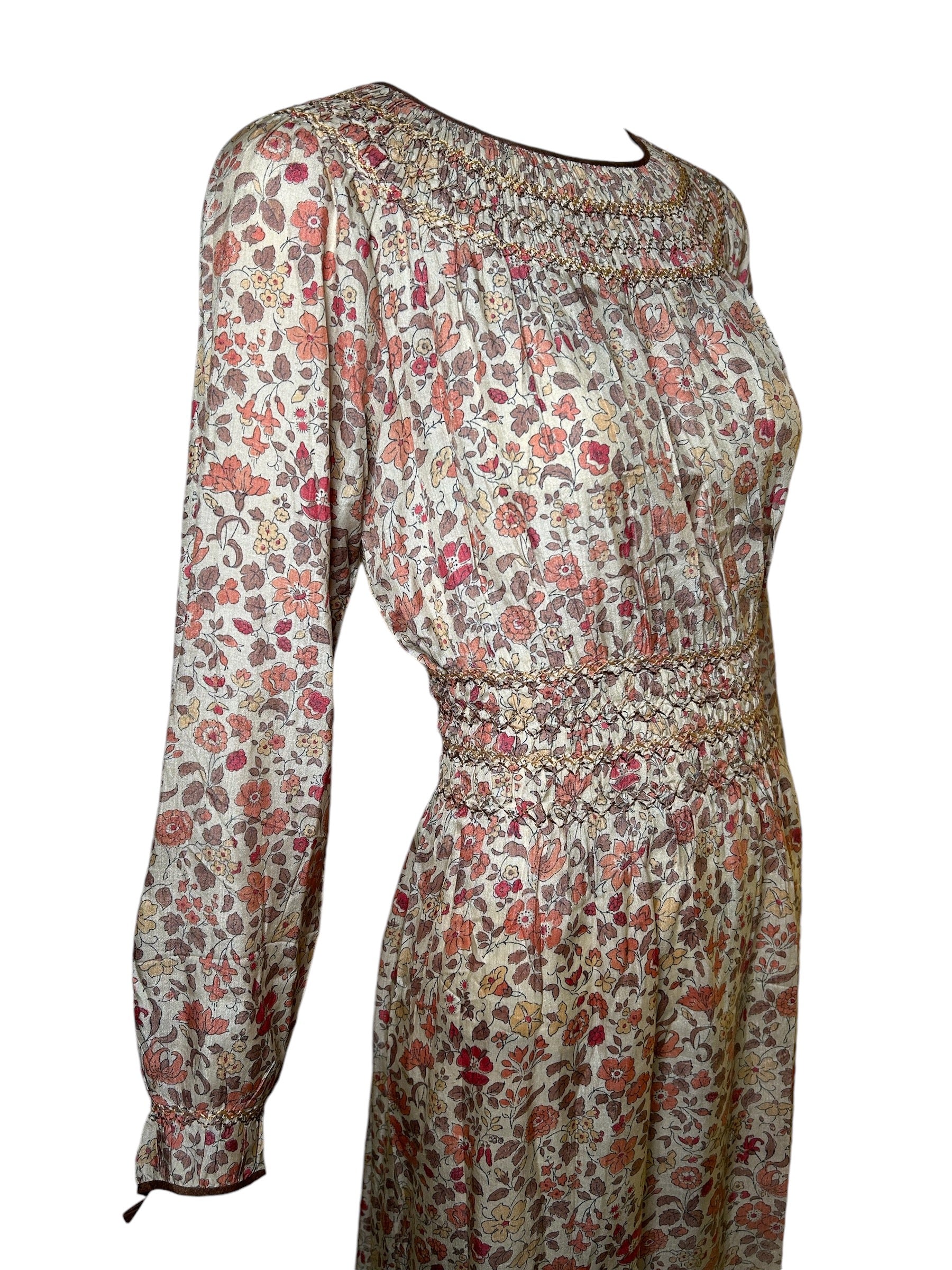 Liberty & Co 1970s Block Print Floral Dress SIDE PROFILE PHOTO 3 OF 8