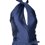 Ralph Lauren Navy Cross Halter Silk Gown PROFILE PHOTO 2 OF 6