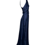 Ralph Lauren Navy Cross Halter Silk Gown SIDE PHOTO 3 OF 6