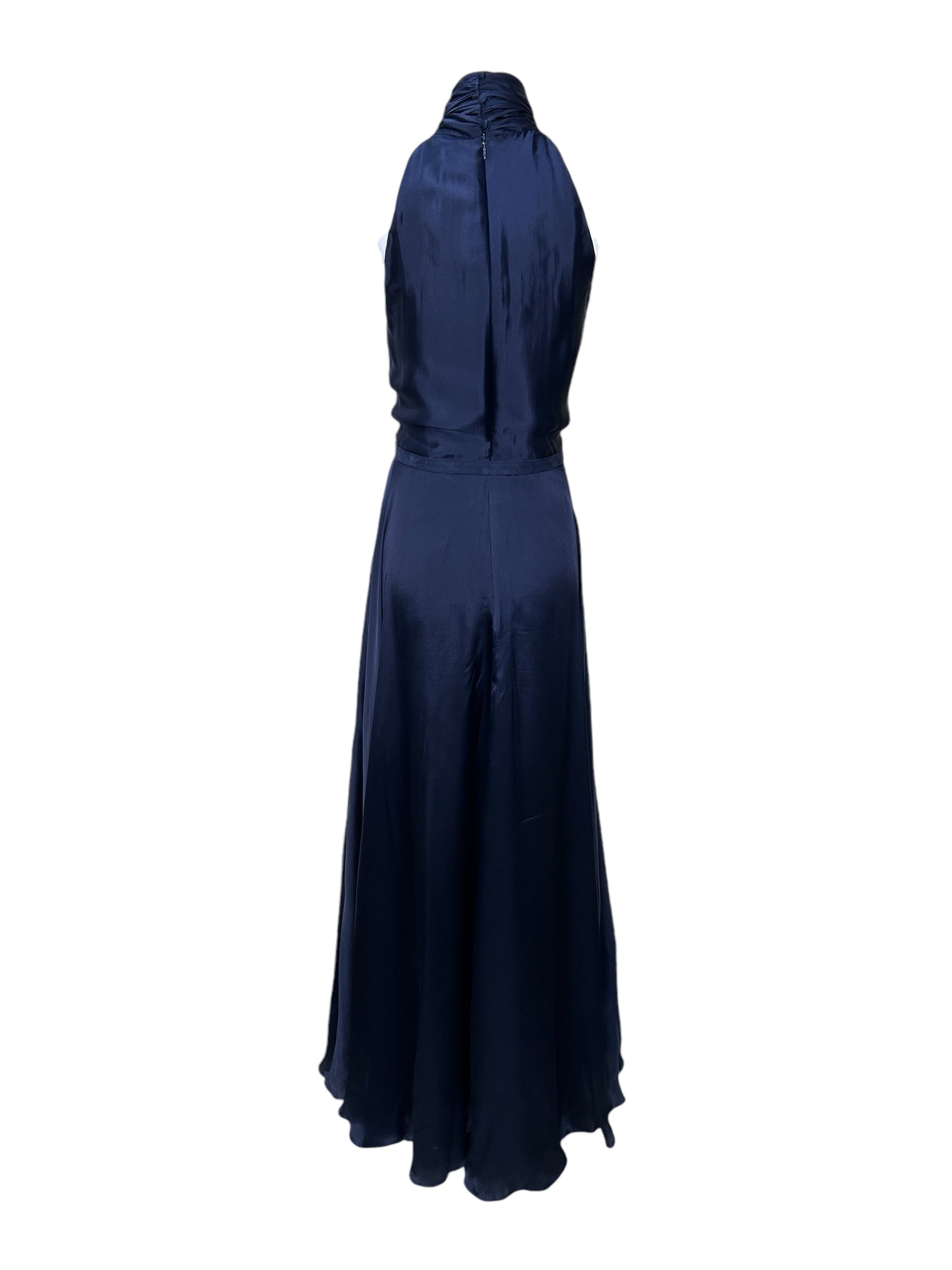 Ralph Lauren Navy Cross Halter Silk Gown BACK PHOTO 4 OF 6