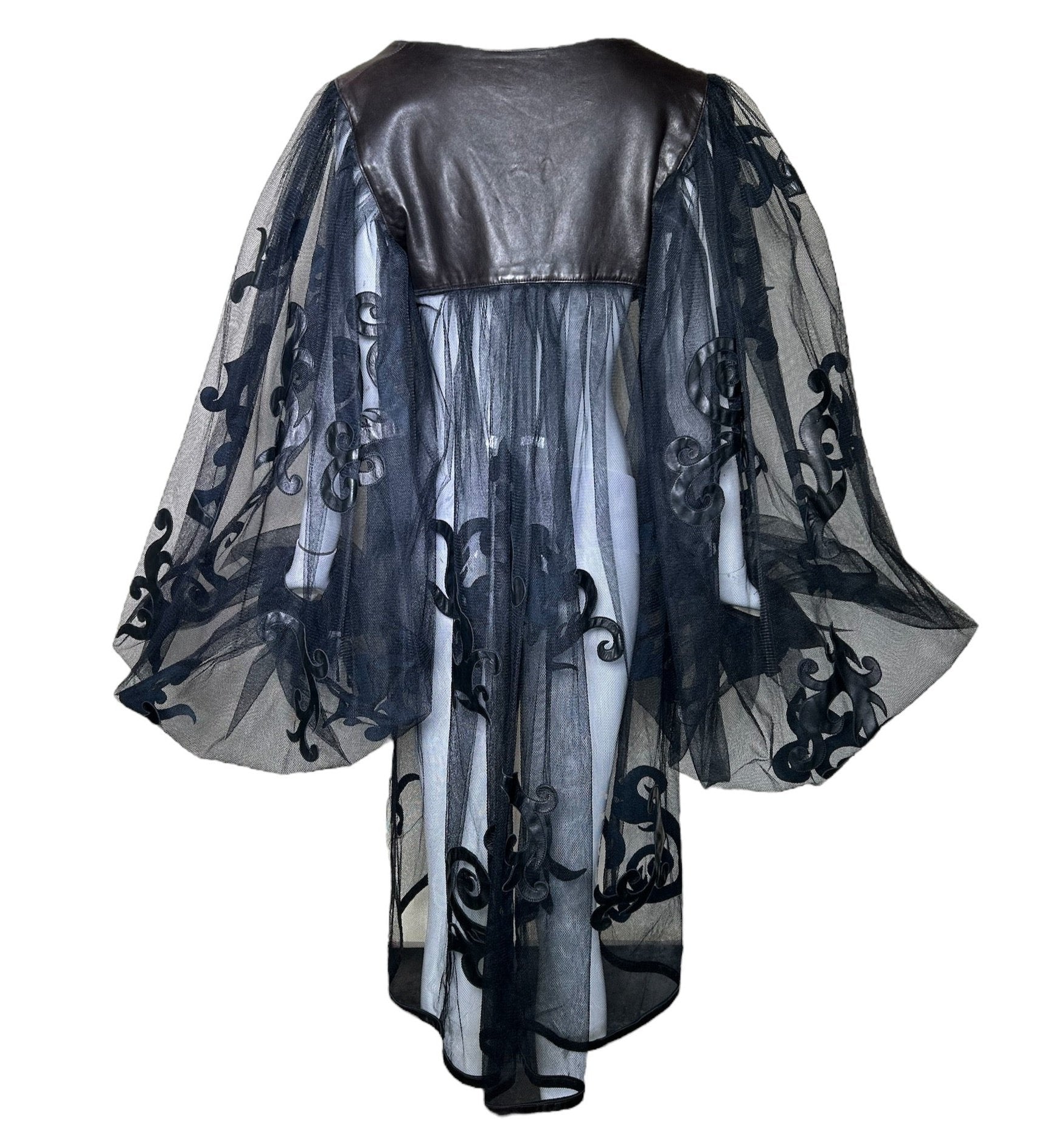  Dramatic Leather Filigree and Tulle Balloon Sleeve Jacket BACK PHOTO 3 OF 5