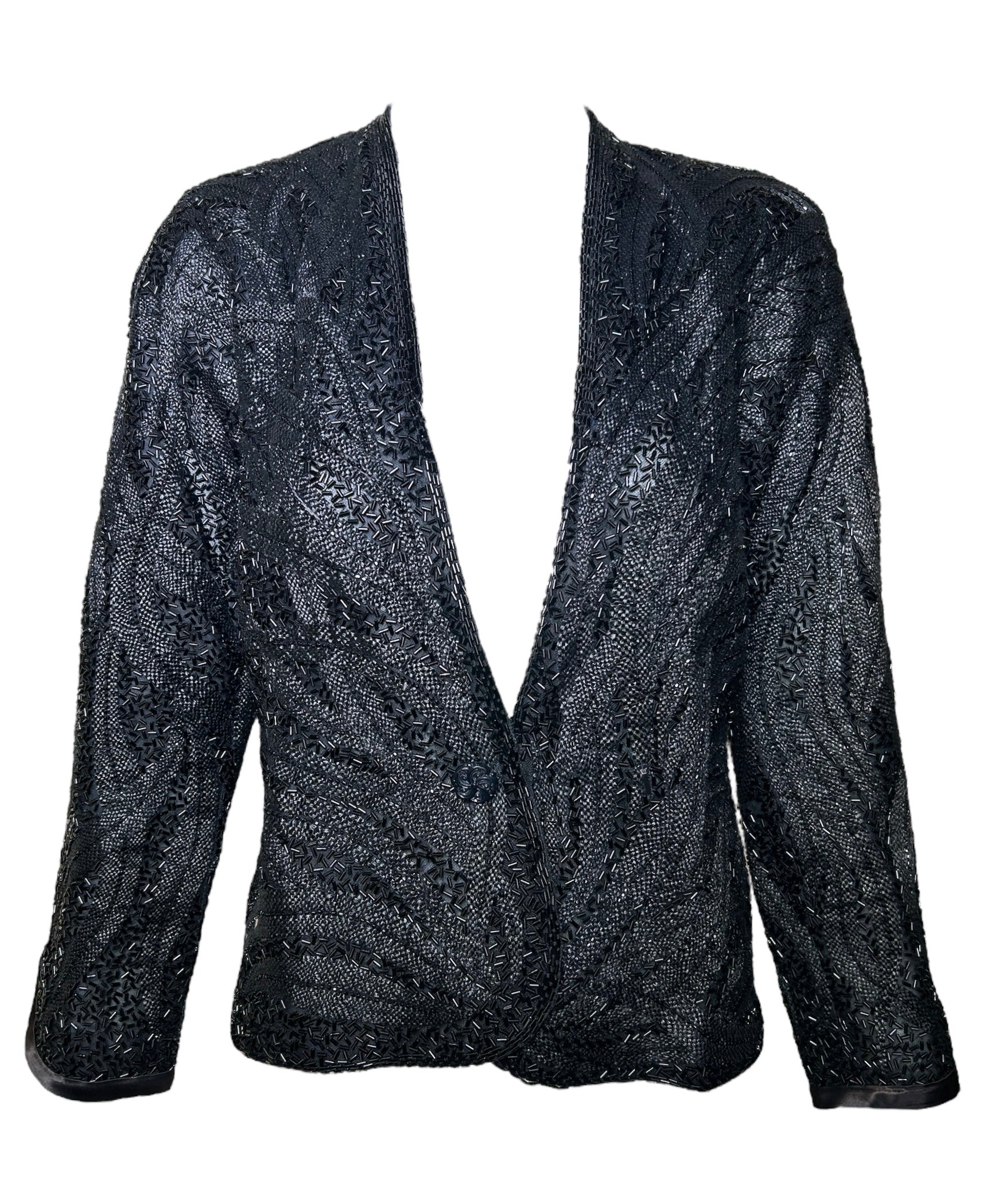 Halston 70s Black Feather Motif Beaded Jacket LOOSER CLOSURE PHOO 5 OF 9