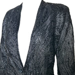 Halston 70s Black Feather Motif Beaded Jacket PROFILE UP CLOSE PHOTO 3 OF 9