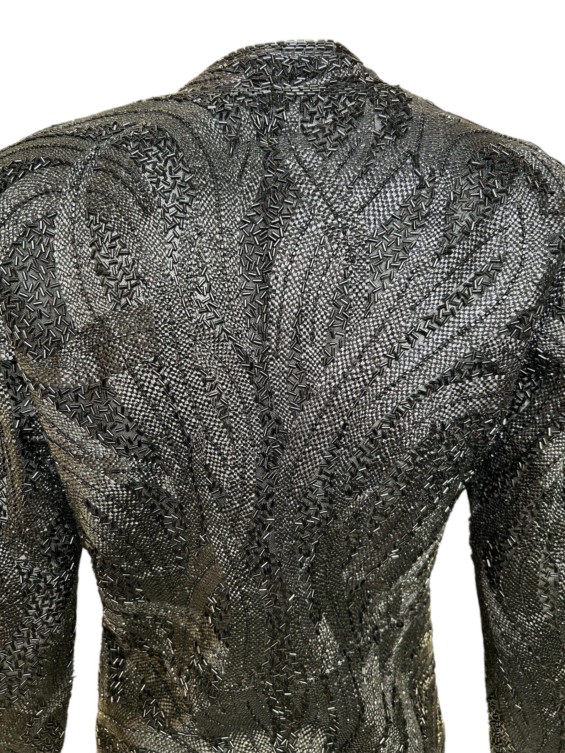 Halston 70s Black Feather Motif Beaded Jacket BACK DETAIL PHOTO 7 OF 9