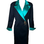 Genny Silk Green Lapel Suit Dress with Golden Detail FRONT PHOTO 1 OF 7