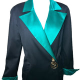 Genny Silk Green Lapel Suit Dress with Golden Detail DETAIL PHOTO 2 OF 7