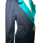 Genny Silk Green Lapel Suit Dress with Golden Detail SIDE PHOTO 3 OF 7