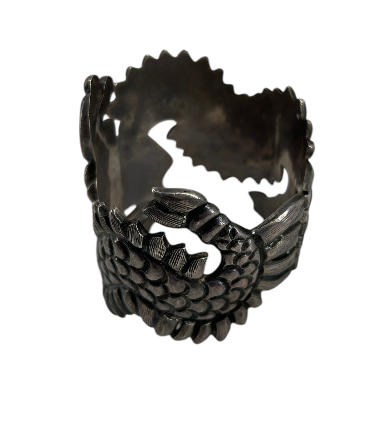 Mexican Sterling Silver Quetzalcoatl Cuff TAIL PHOTO 3 OF 5