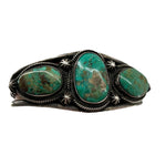 Navajo Three Stone Turquoise Cuff with Starburst Points ANGLE PHOTO 2 OF 5
