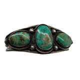 Navajo Three Stone Turquoise Cuff with Starburst Points ANGLE PHOTO 2 OF 5
