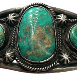 Navajo Three Stone Turquoise Cuff with Starburst Points FRONT BOTTOM PHOTO 4 OF 5