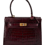 Deep Red Classic A-Frame Crocodile Handbag with Locket INDOOR LIGHT FRONT PHOTO 6 OF 14
