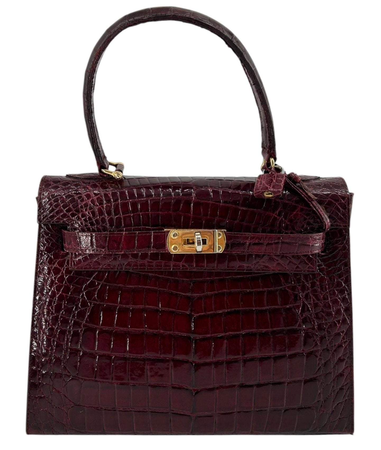 Deep Red Classic A-Frame Crocodile Handbag with Locket INDOOR LIGHT FRONT PHOTO 6 OF 14
