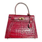 Deep Red Classic A-Frame Crocodile Handbag with Locket FRONT SUNLIGHT 1 OF 14