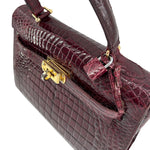 Deep Red Classic A-Frame Crocodile Handbag with Locket TOP OF BAG PHOTO 8 OF 14