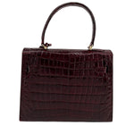 Deep Red Classic A-Frame Crocodile Handbag with Locket BACK OF BAG INDOOR LIGHT PHOTO 7 OF 14