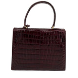 Deep Red Classic A-Frame Crocodile Handbag with Locket BACK OF BAG INDOOR LIGHT PHOTO 7 OF 14