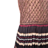 Christian Dior Boutique S/S 1994 Gianfranco Ferre Chocolate Brown Striped Macrame Halter Neck Gown