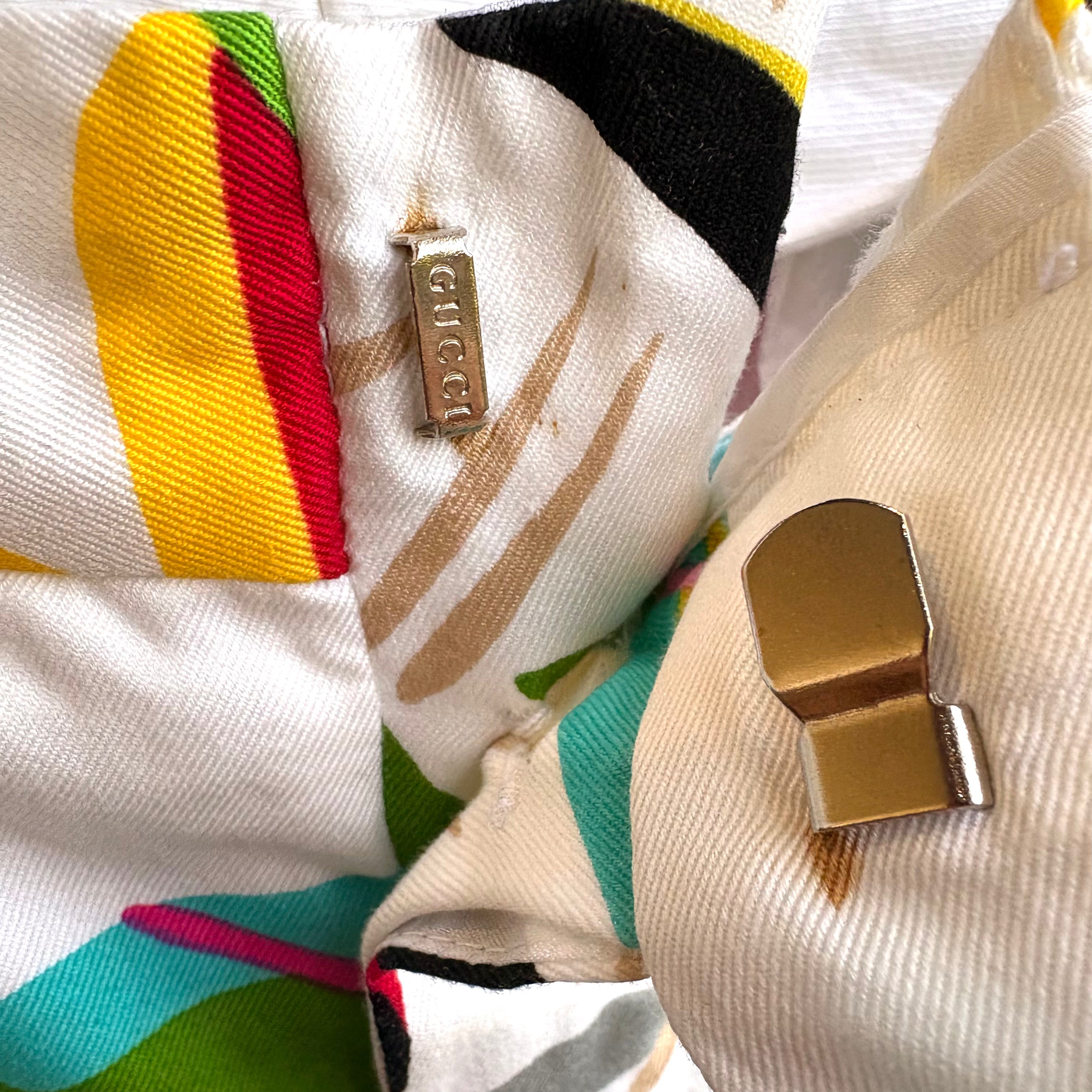 Gucci Tom Ford Era S/S 1999 White Tropical Print Pants, hardware