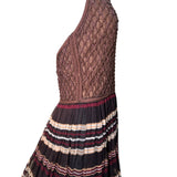 Christian Dior Boutique S/S 1994 Gianfranco Ferre Chocolate Brown Striped Macrame Halter Neck Gown
