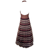 Christian Dior Boutique S/S 1994 Gianfranco Ferre Chocolate Brown Striped Macrame Halter Neck Gown