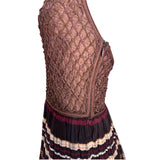 Christian Dior Boutique S/S 1994 Gianfranco Ferre Chocolate Brown Striped Macrame Halter Neck Gown