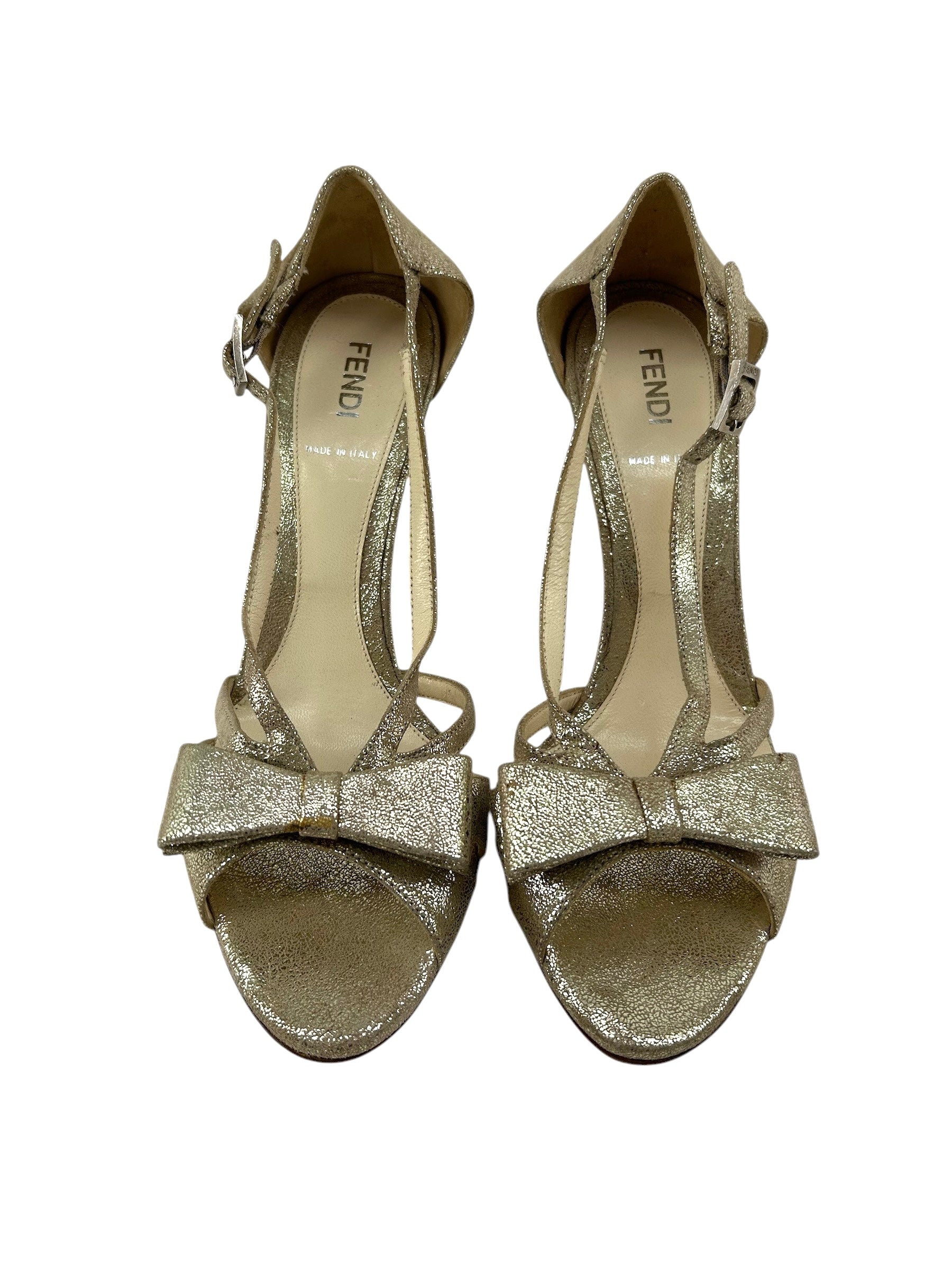 Fendi Silver & Gold Suede Bow Heels FRONT PHOTO 1 OF 9