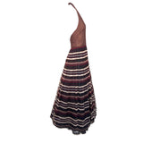 Christian Dior Boutique S/S 1994 Gianfranco Ferre Chocolate Brown Striped Macrame Halter Neck Gown