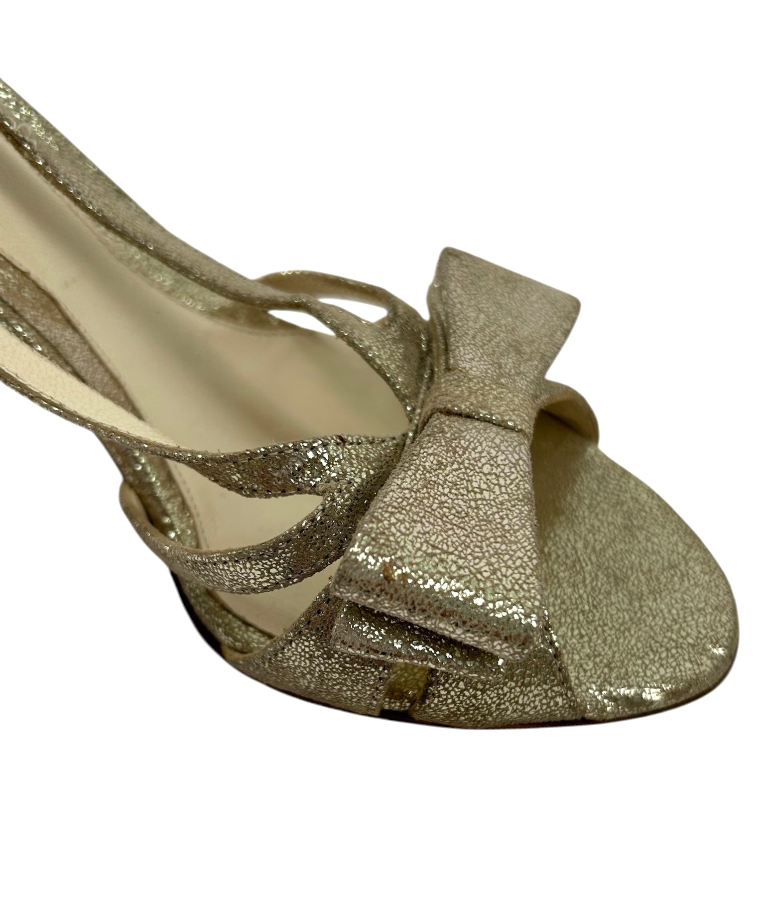 Fendi Silver & Gold Suede Bow Heels CLOSE UP BOW 8 OF 9