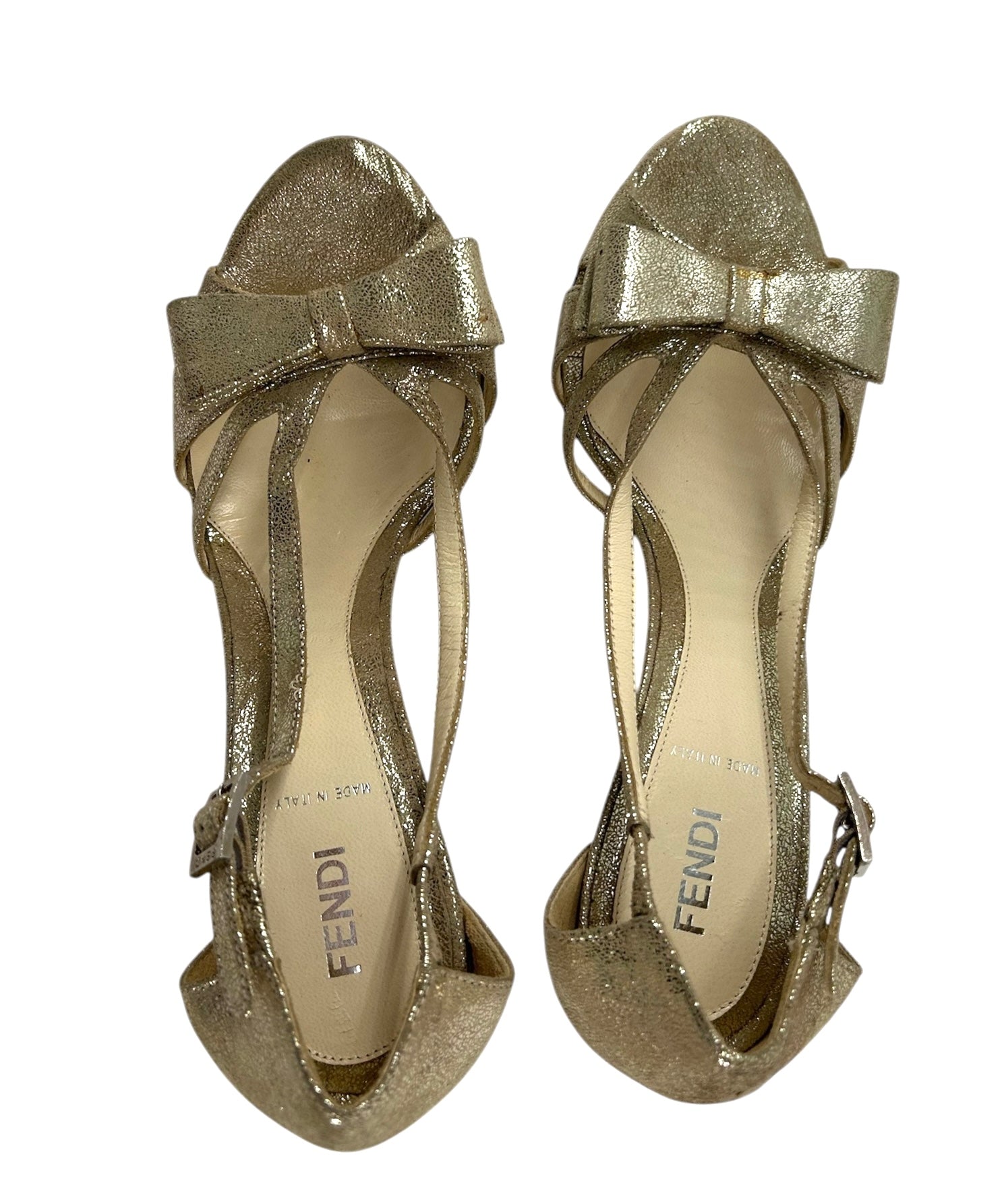 Fendi Silver & Gold Suede Bow Heels OVERHEAD PHOTO 9 OF 9