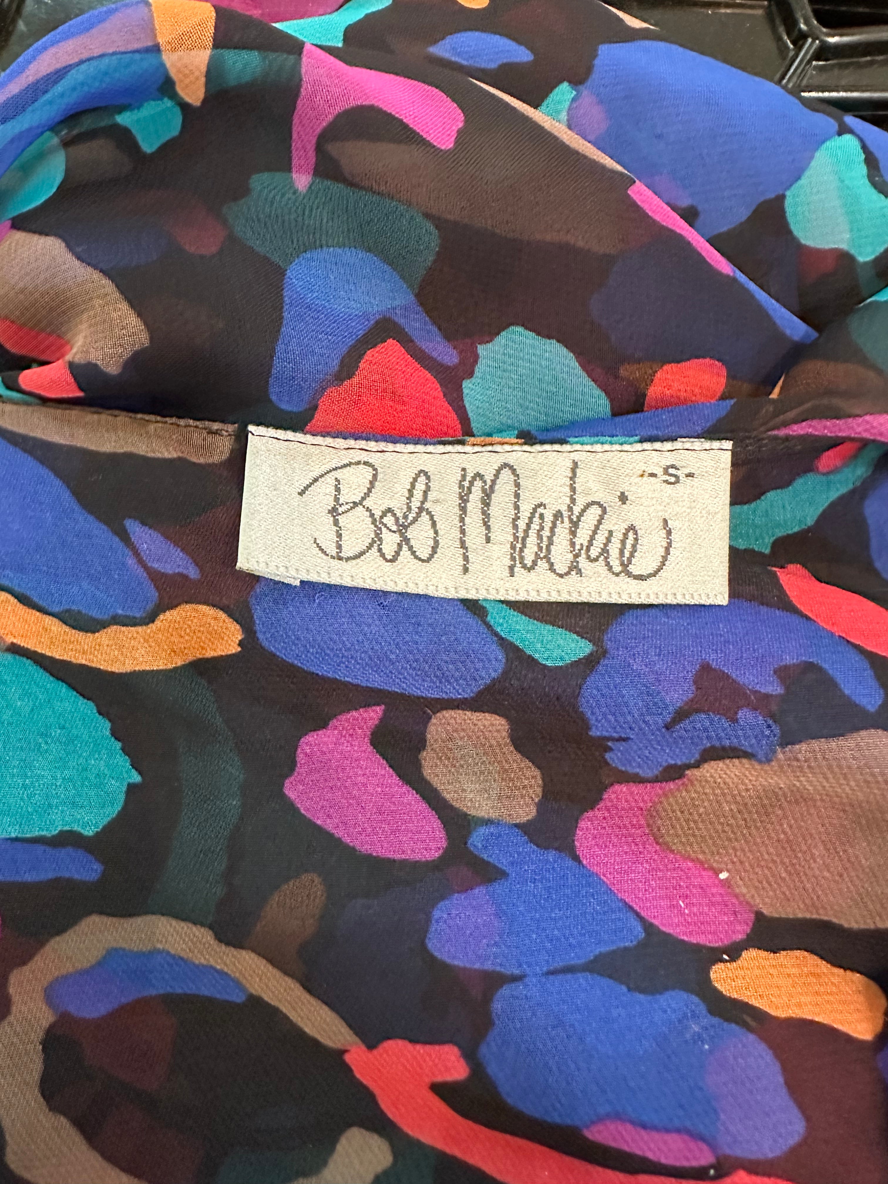 Bob Mackie Black Multicolor Print Two Piece Peignoir Set  LABEL 6 of 6