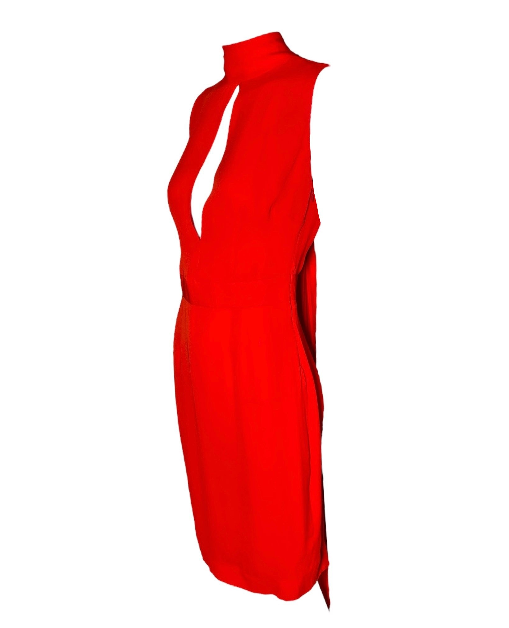 DSquared2 2000s Bright Red Silk Peek-a-Boo Bodice with Dramatic Back Cocktail Dress PHOTO 3 OF 6