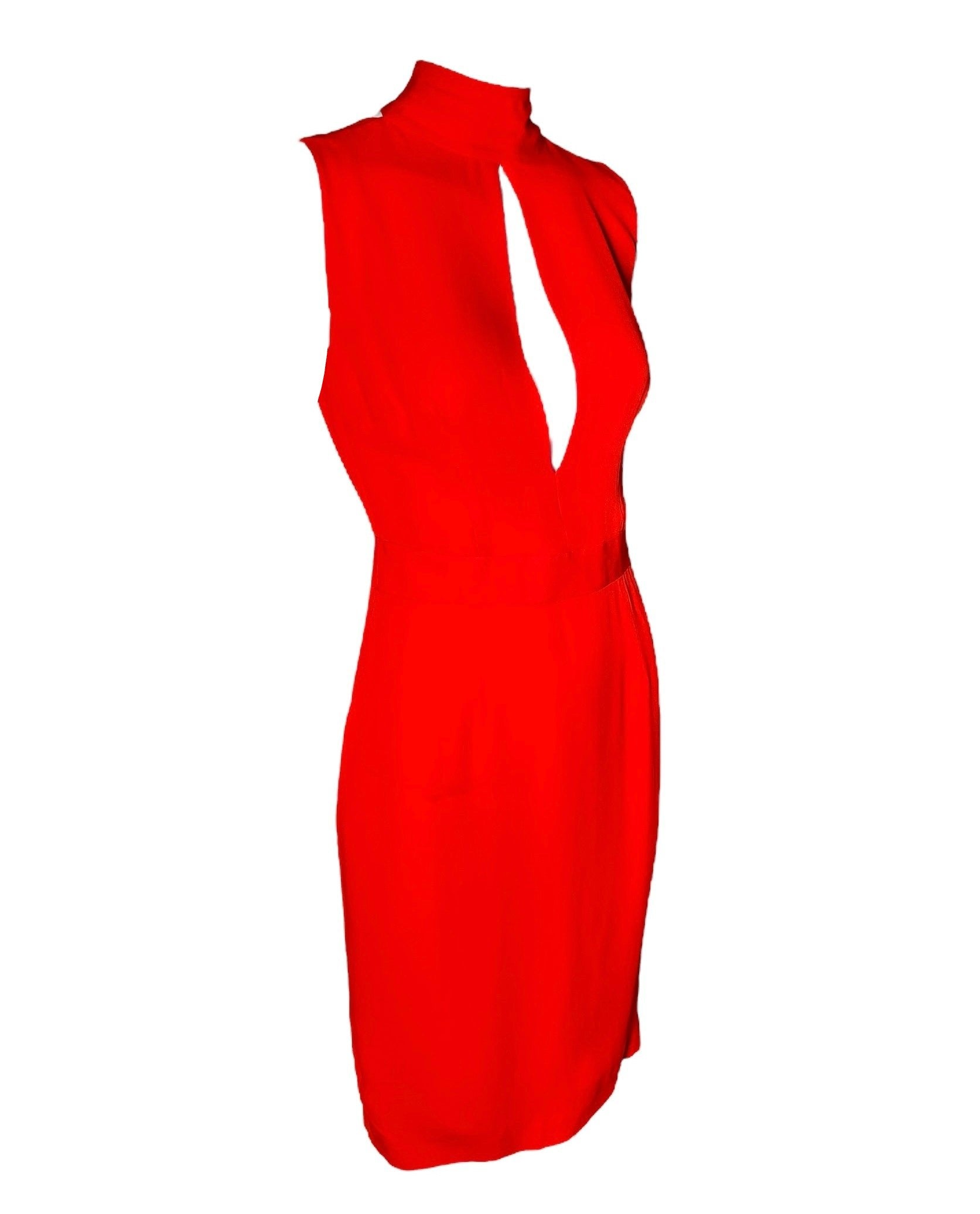 DSquared2 2000s Bright Red Silk Peek-a-Boo Bodice with Dramatic Back Cocktail Dress PROFILE PHOTO 4 OF 6