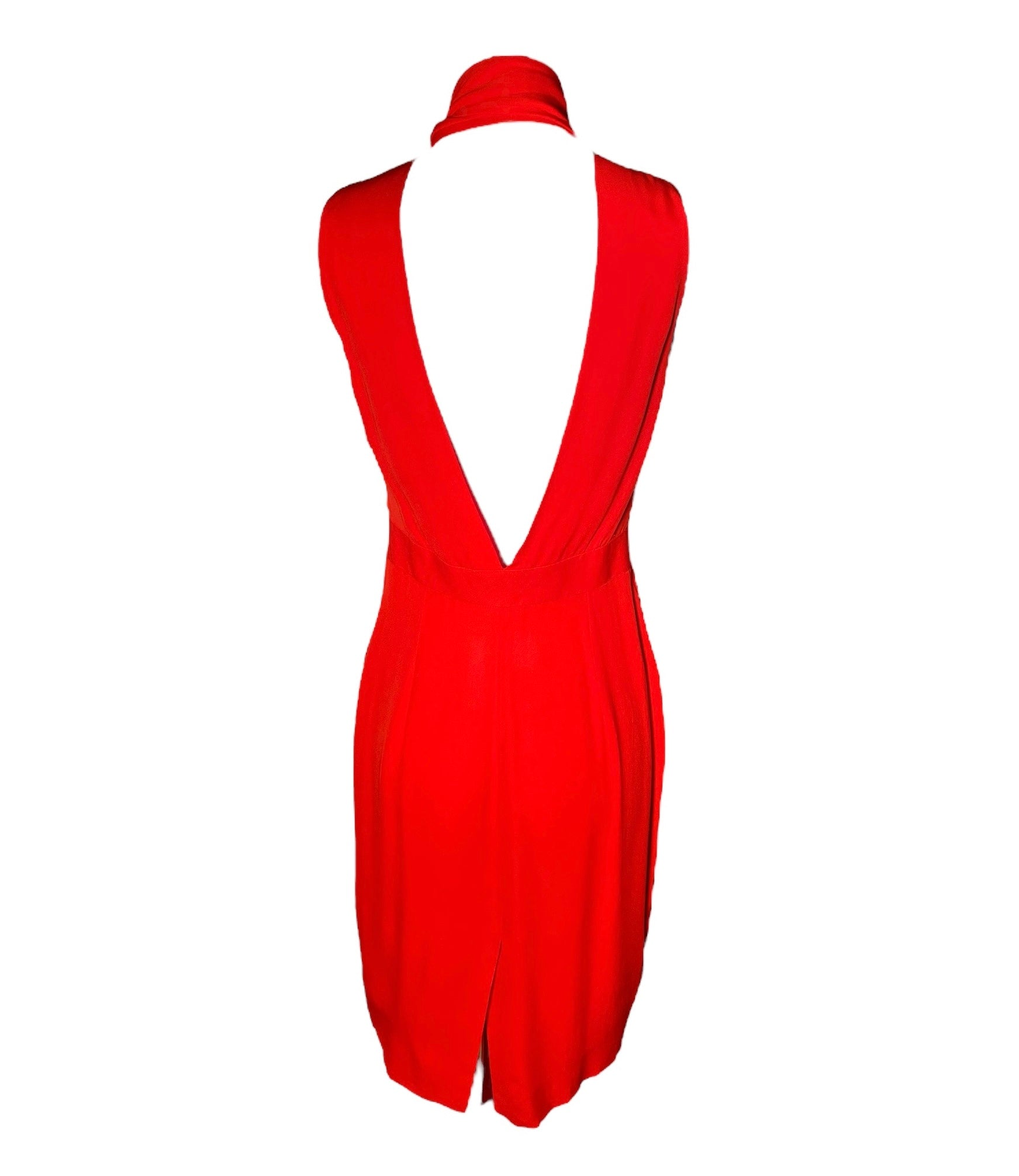 DSquared2 2000s Bright Red Silk Peek-a-Boo Bodice with Dramatic Back Cocktail Dress BACK PHOTO 5 OF 6