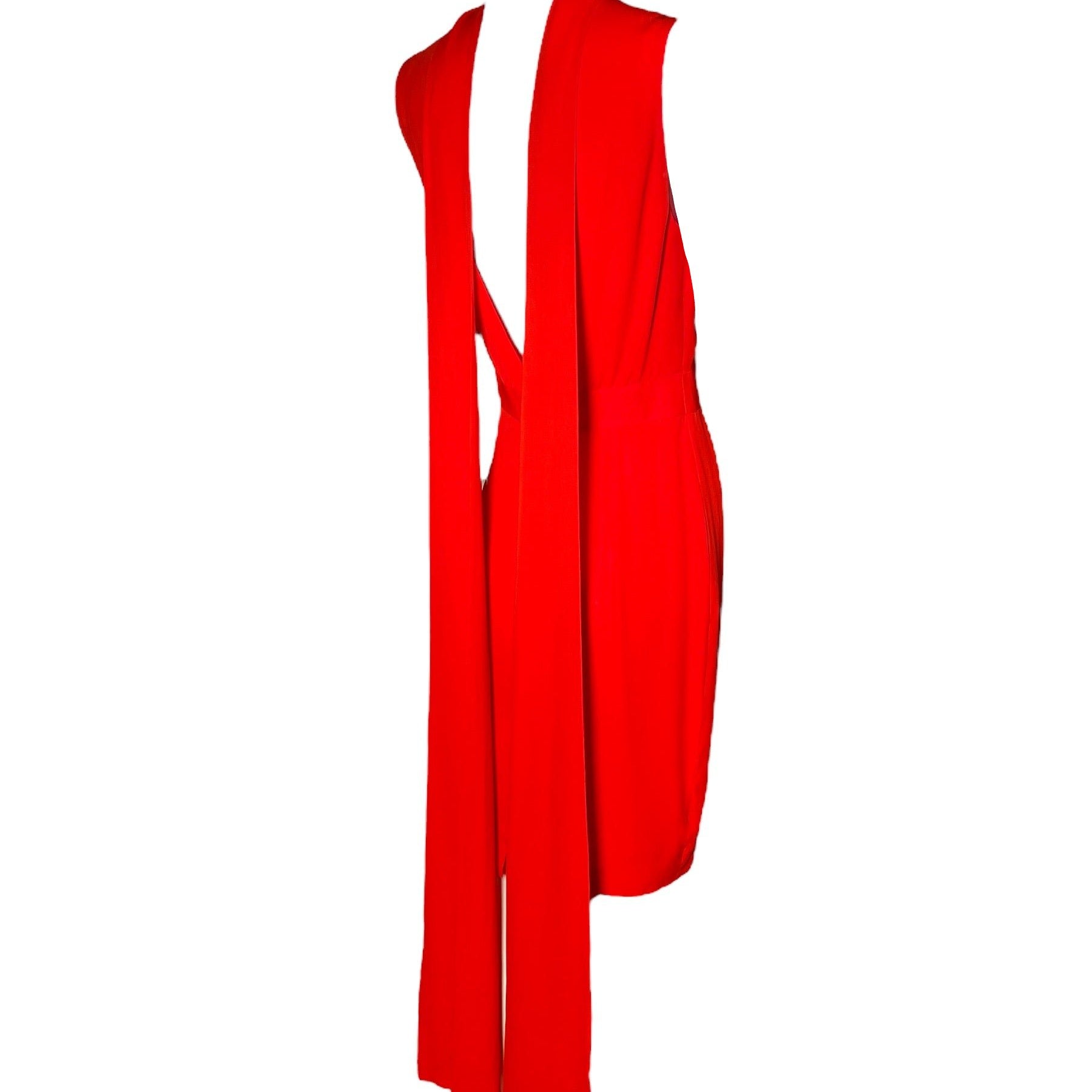 DSquared2 2000s Bright Red Silk Peek-a-Boo Bodice with Dramatic Back Cocktail Dress BACK PHOTO 2 OF 6 