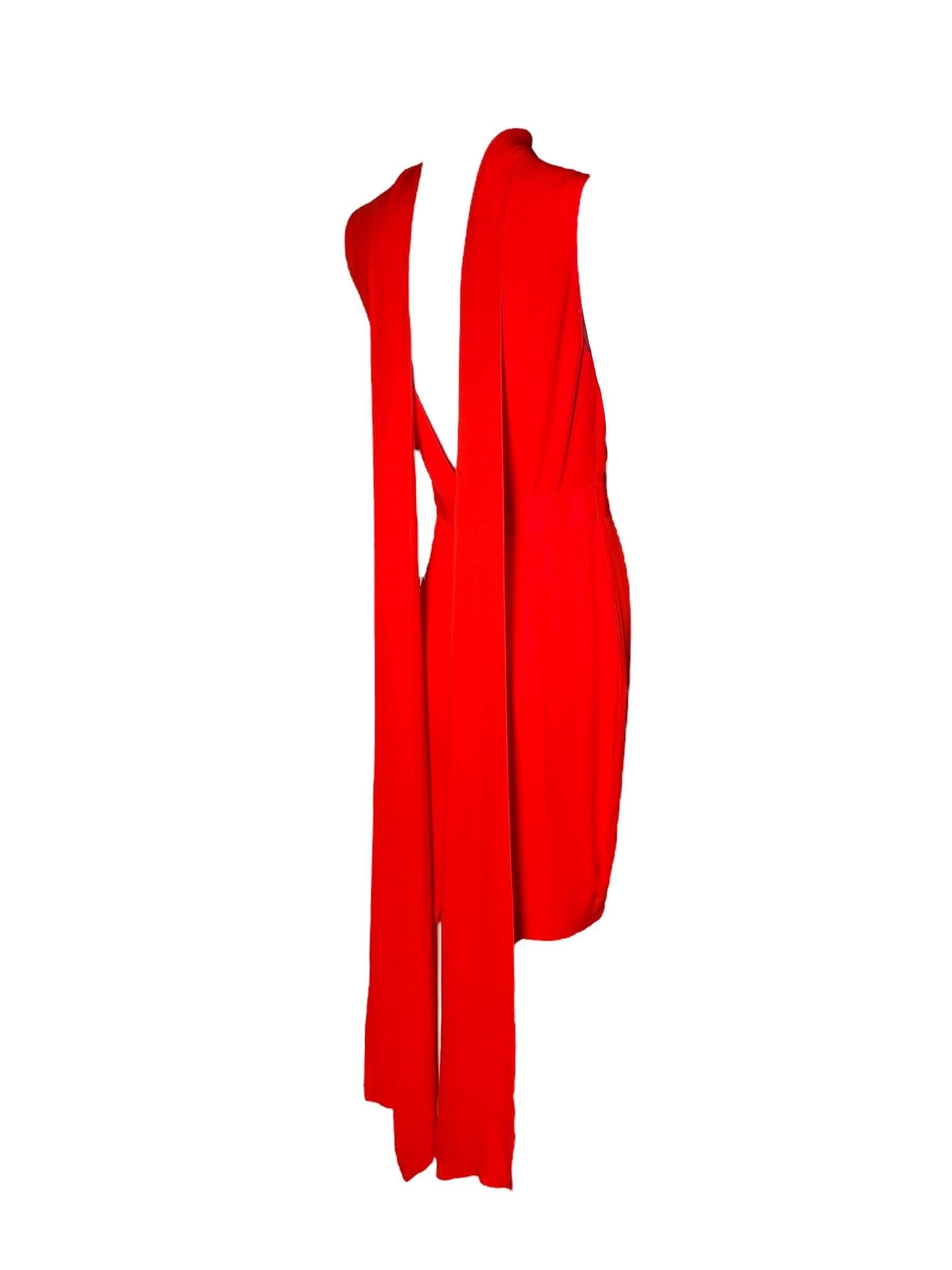 DSquared2 2000s Bright Red Silk Peek-a-Boo Bodice with Dramatic Back Cocktail Dress BACK PHOTO 2 OF 6 