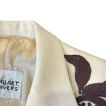 R. Saillart 1940s Custom Hand-Embroidered Beige and Brown Suit Jacket TINY HOLE TOP LAPEL 7 OF 8