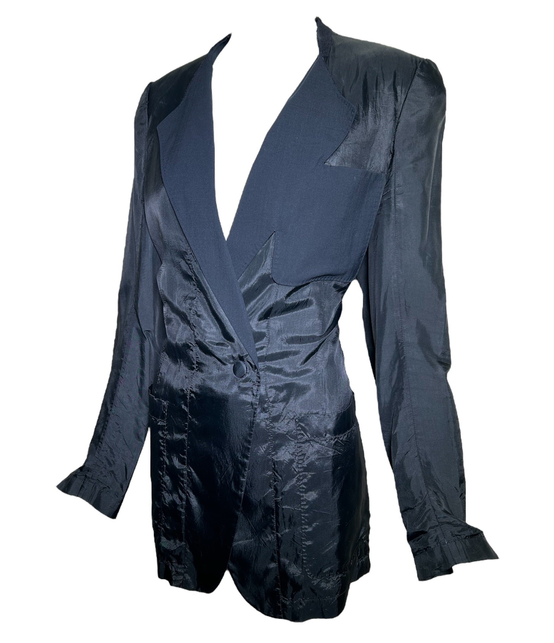 Martin Margiela 1990's Unfinished Black Blazer Jacket Lining SIDE ANGLE 2/8