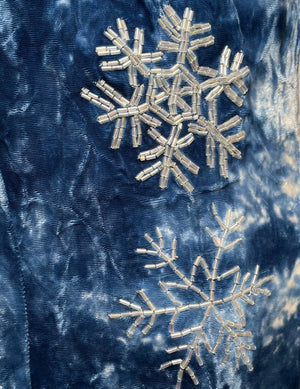  Todd Oldham Fall 1994 Super Rare Blue Velvet Gown with Beaded Snowflakes DETAIL 5 of 6