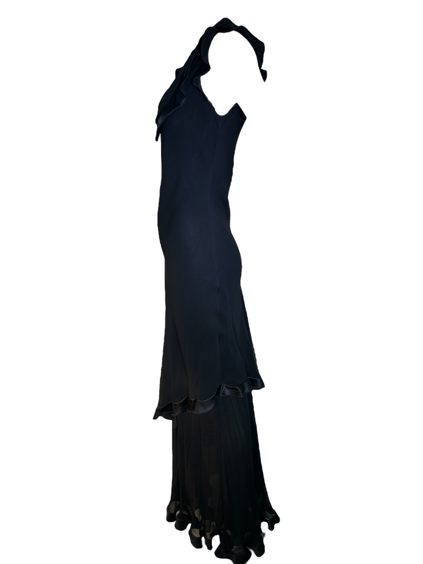  Holly Harp 1990s Black Chiffon Bias-Cut Tiered Gown SIDE PHOTO 4 OF 6