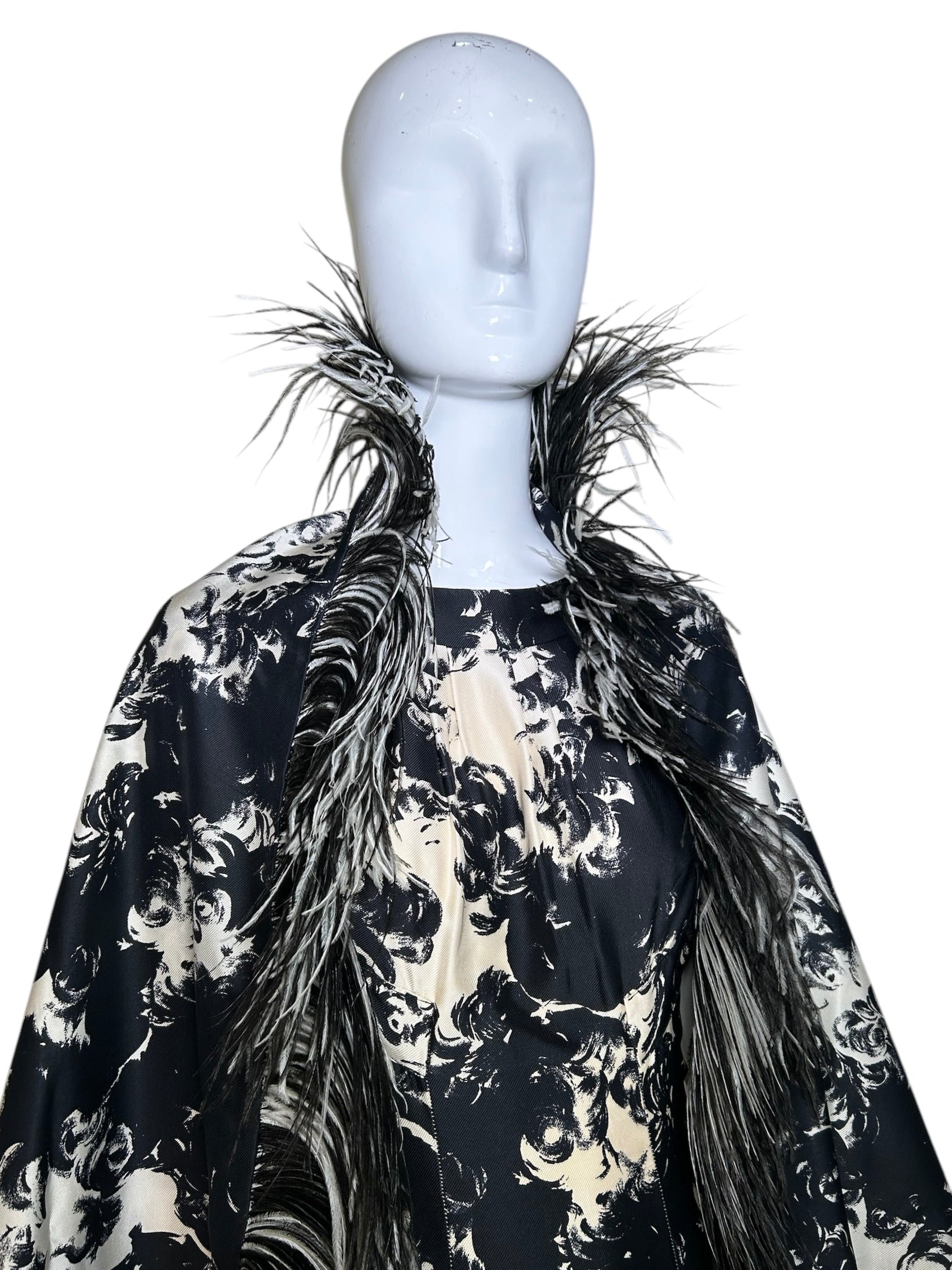 Incredible Sophie of Saks 60s Abstract Black & White Gown with Ostrich Feather Stole  DETAIL PHOTO 2 OF 11